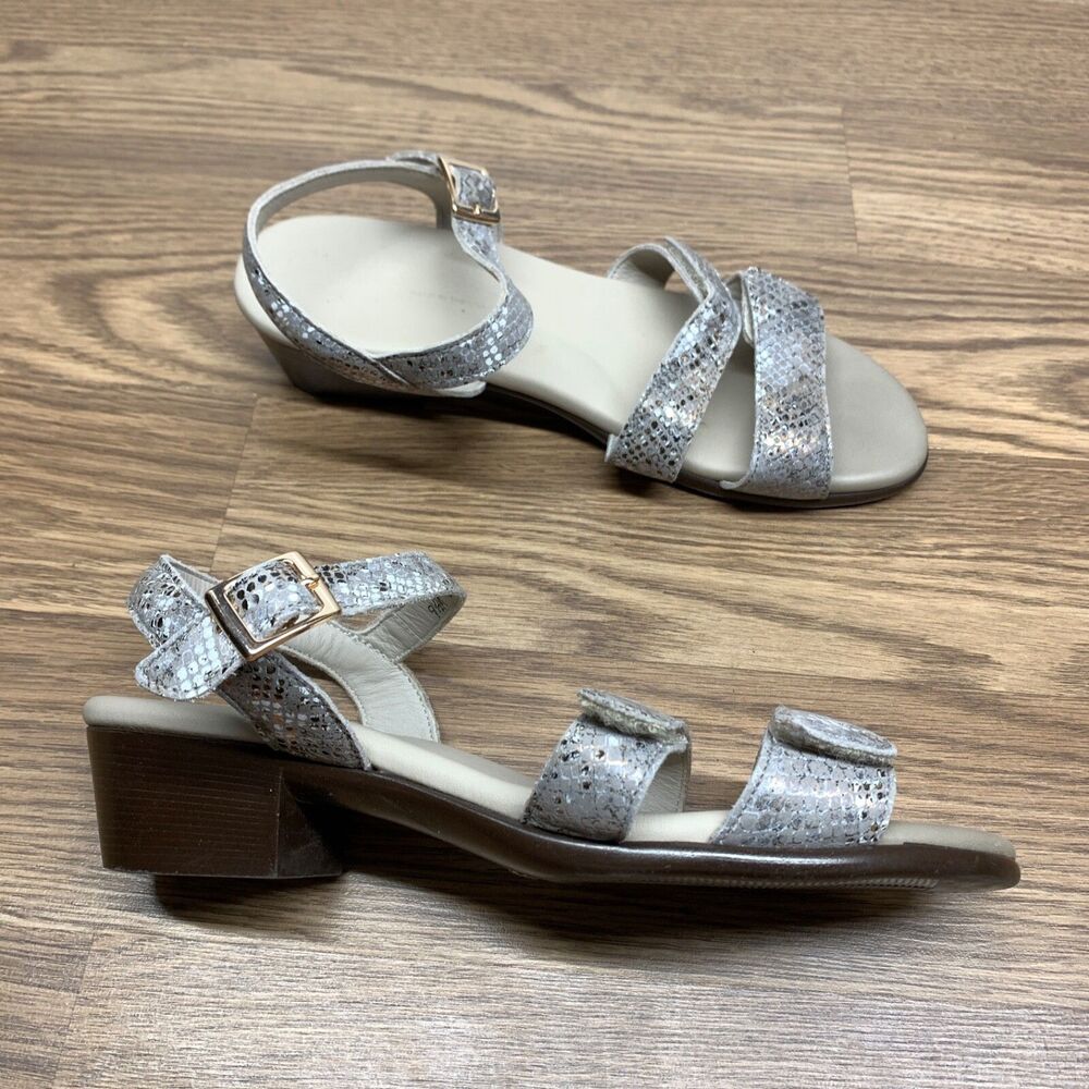 SAS Savanna Multisnake Gold Leather Heeled Slingback Sandals Womens Size 9.5 M